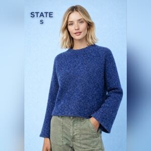 State Women’s Cropped Knit Sweater Blue Soft Textured Bell Sleeve Size S